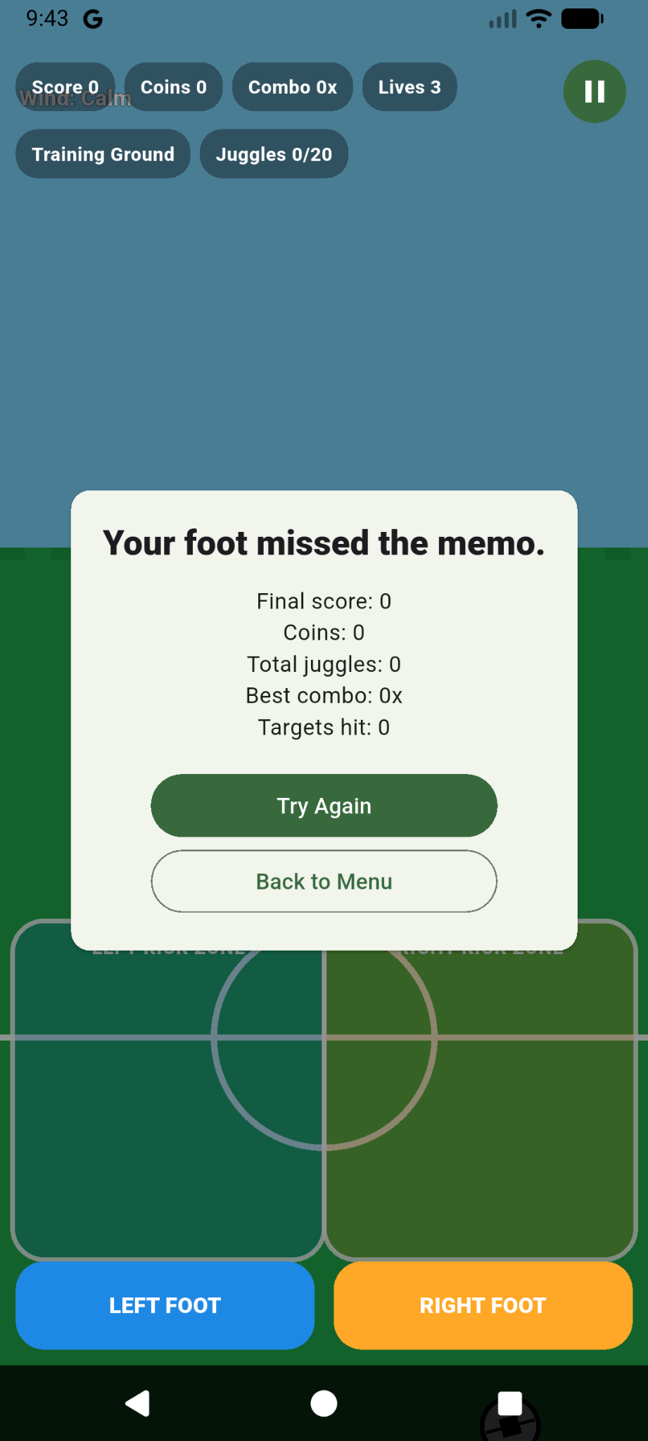 Pixel Football Juggler result modal screenshot